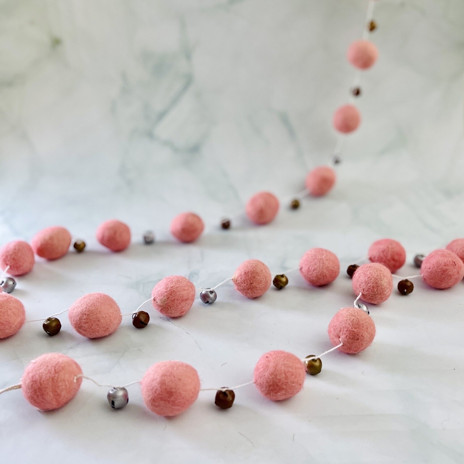 Wool Felt Ball Garland with Bells 72&quot;L