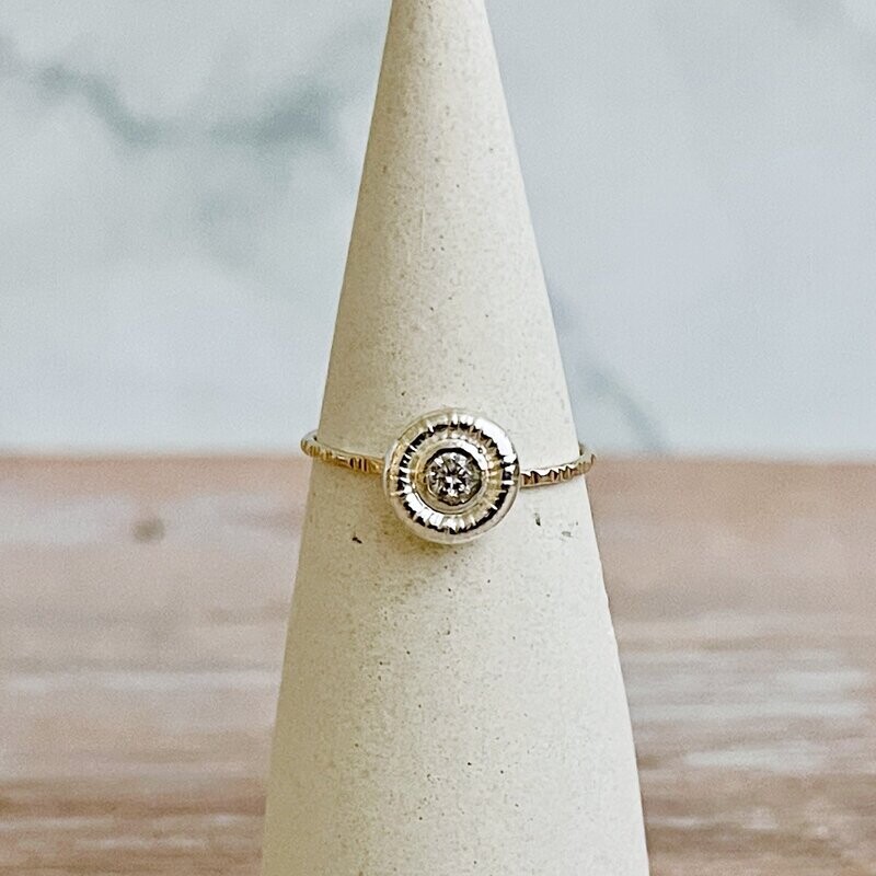14k GF Etched band with 3mm White CZ set in Sterling Silver