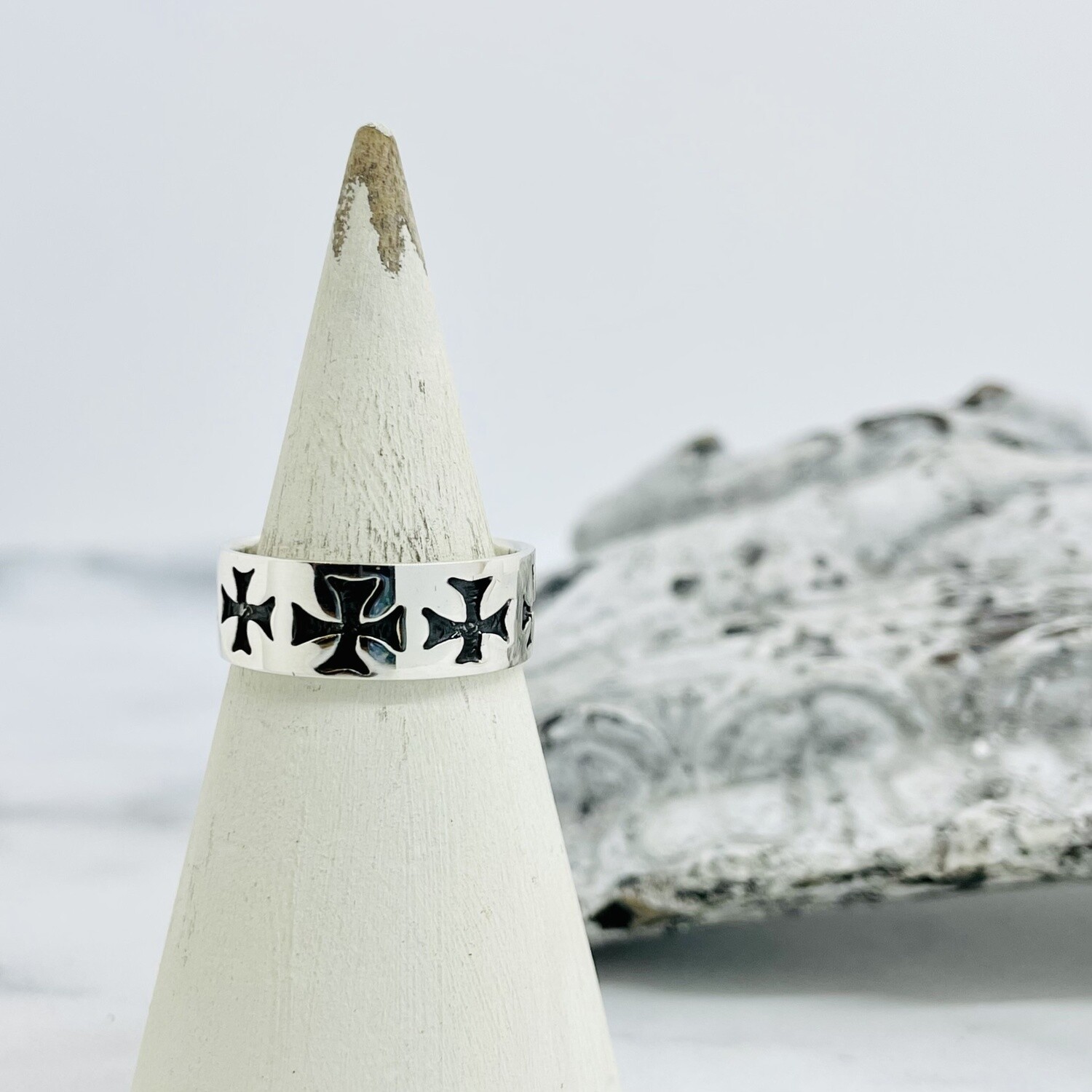 Silver Cross Band Ring