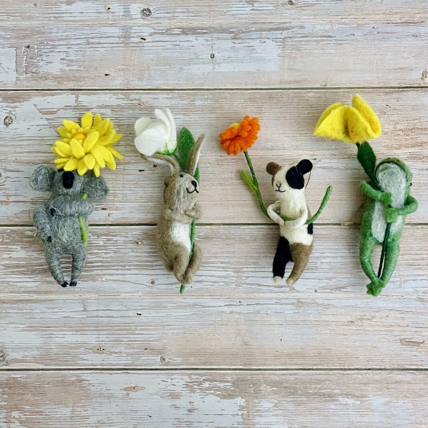 Wool Felt Animal with Flower Ornament