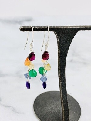 Handmade Earrings with Rainbow Gemstone Cascade