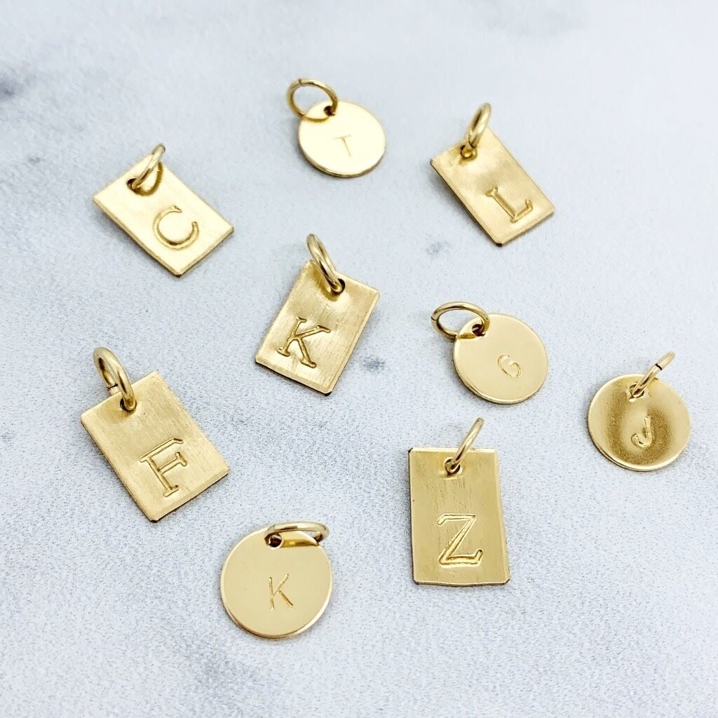 Stamped Initial Charm - Silver, Goldfill &amp; Litho