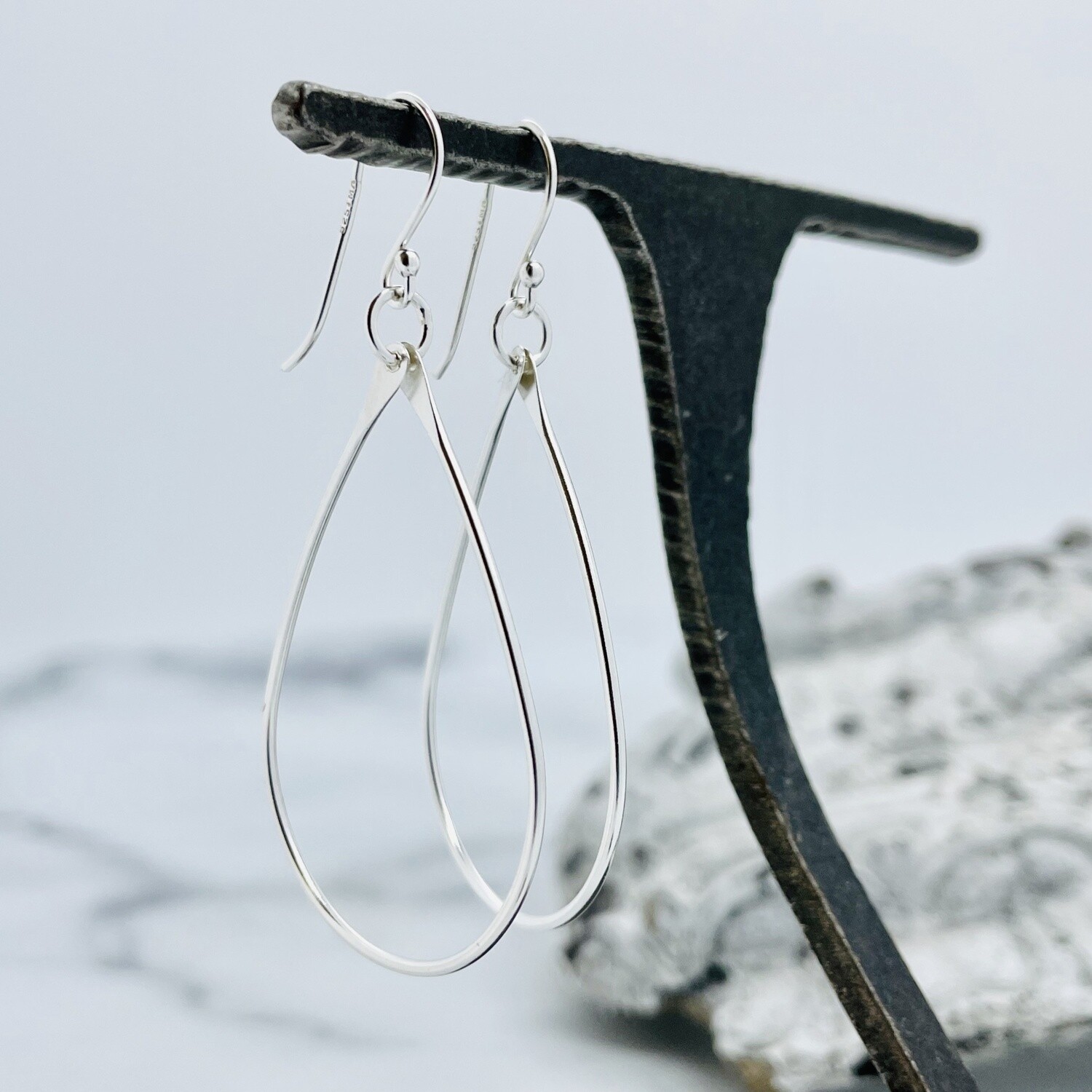 Sterling Silver Teardrop Hook Hoops - 40mm
