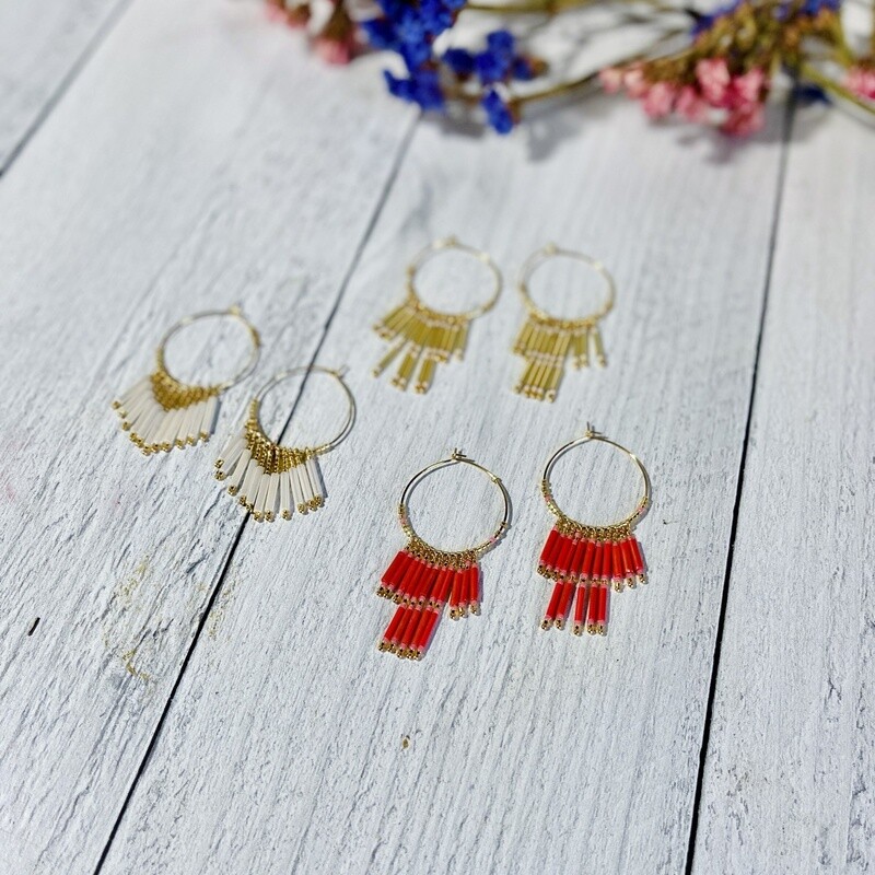 Beaded Fringe GF Hoop Earrings -