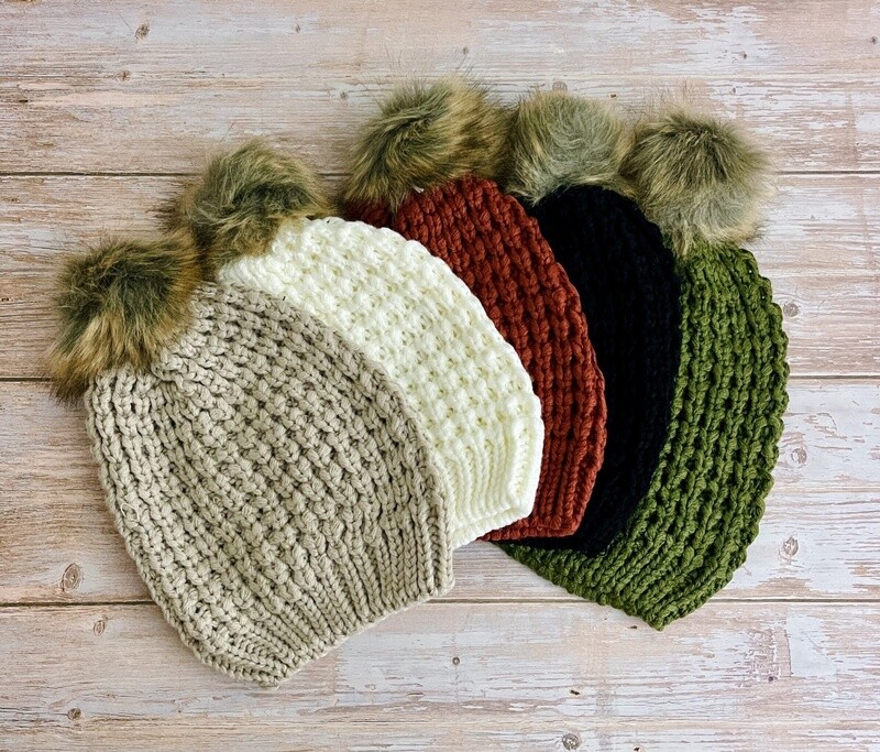 Textured Beanie with Pom Pom