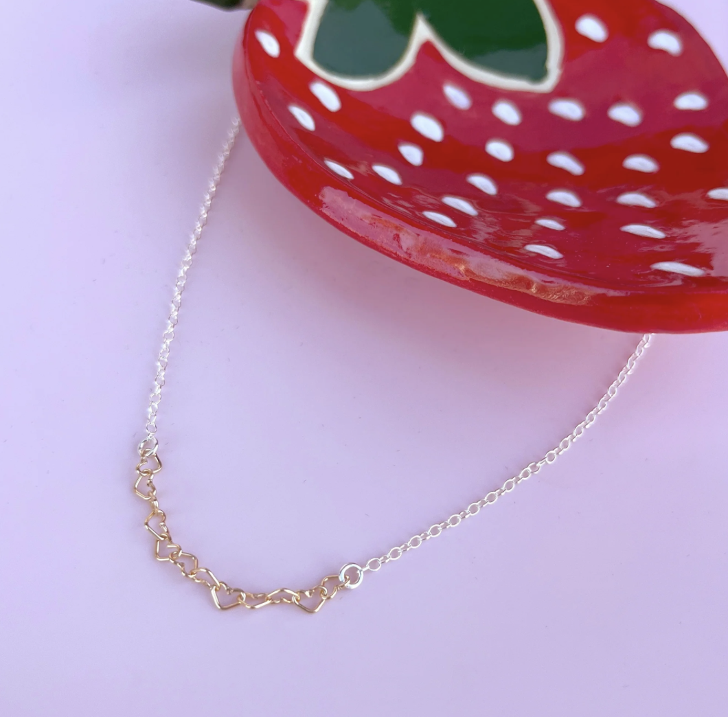 Itsy Bitsy Gold Heart Garland Necklace w/ Silver Chain