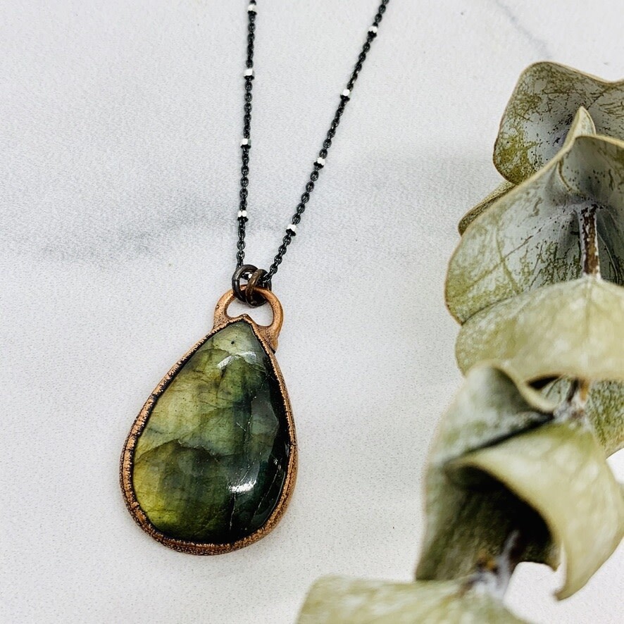 Copper Bezel Set Labradorite Teardrop Necklace