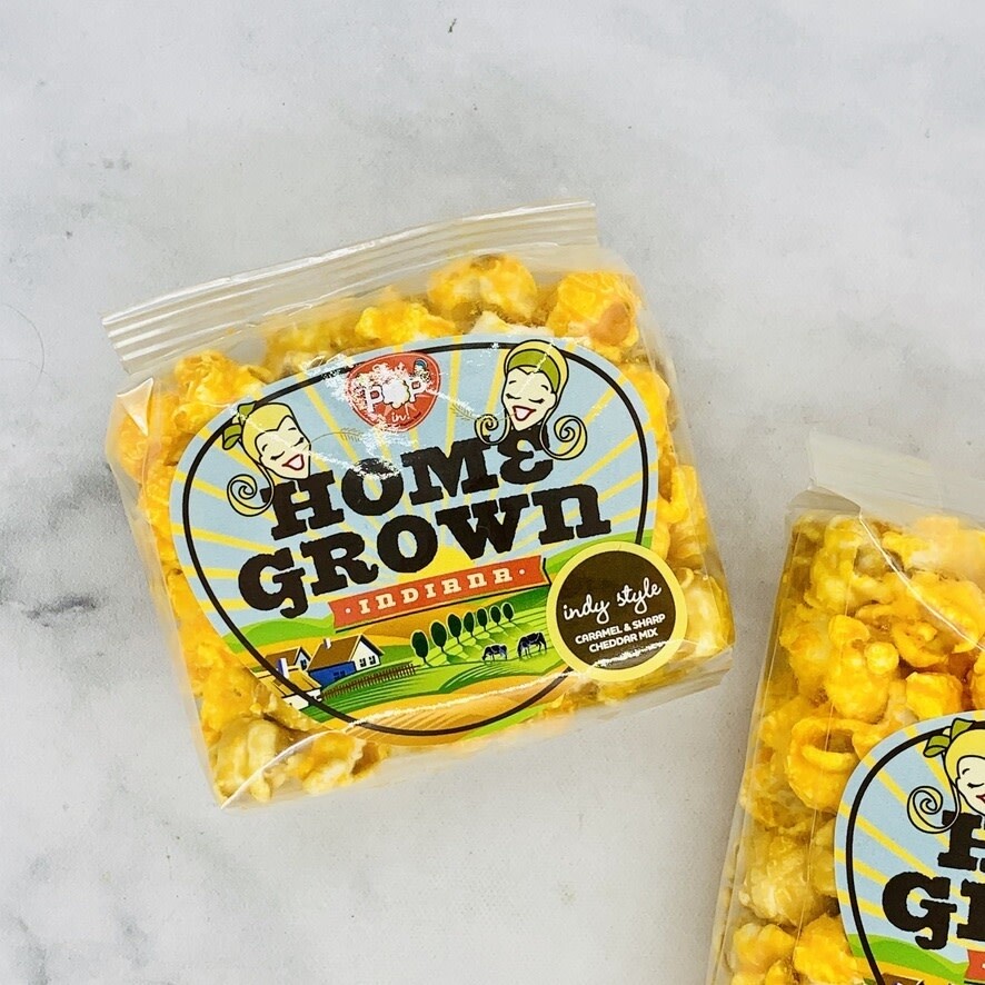 Mini Bag of Just Pop In! Indy Style Caramel &amp; Cheddar Popcorn