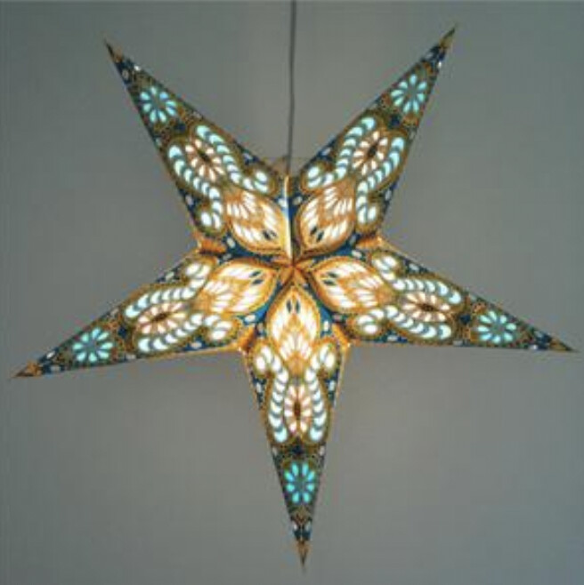 Phoebe Turquoise and Yellow Star Lantern with 12’ Cord