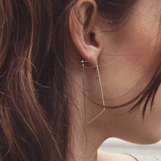 Sterling Silver Shift (Large Angled Rectangle) Minimal Hoop Earrings