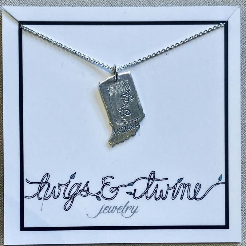 Handstamped Firefly in Mason Jar Tiny Indiana Necklace