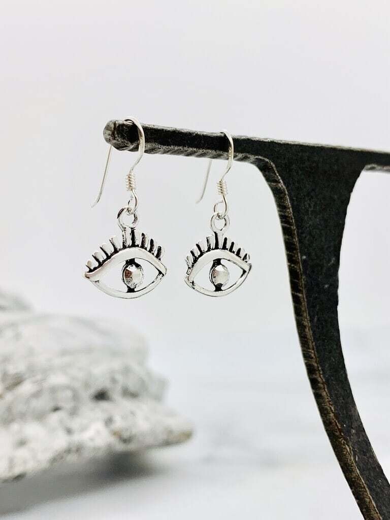 Silver Wide Eye Dangle Earrings
