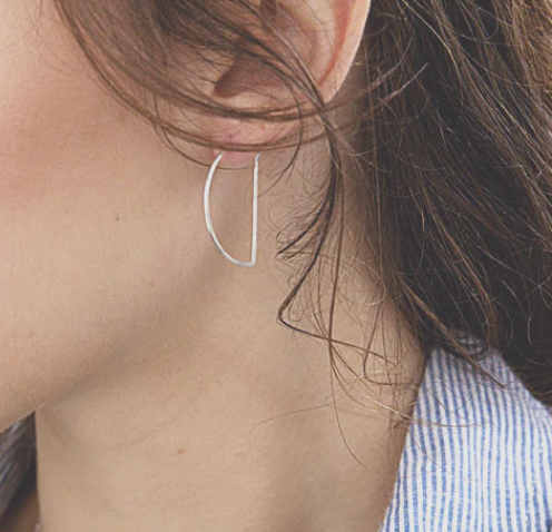 Sterling Silver Small Half Moon Minimal Hoop Earrings