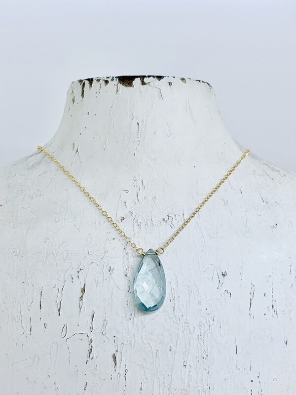 Locally Handmade Simple Gemstone Necklace 14k Goldfill Moss Aquamarine