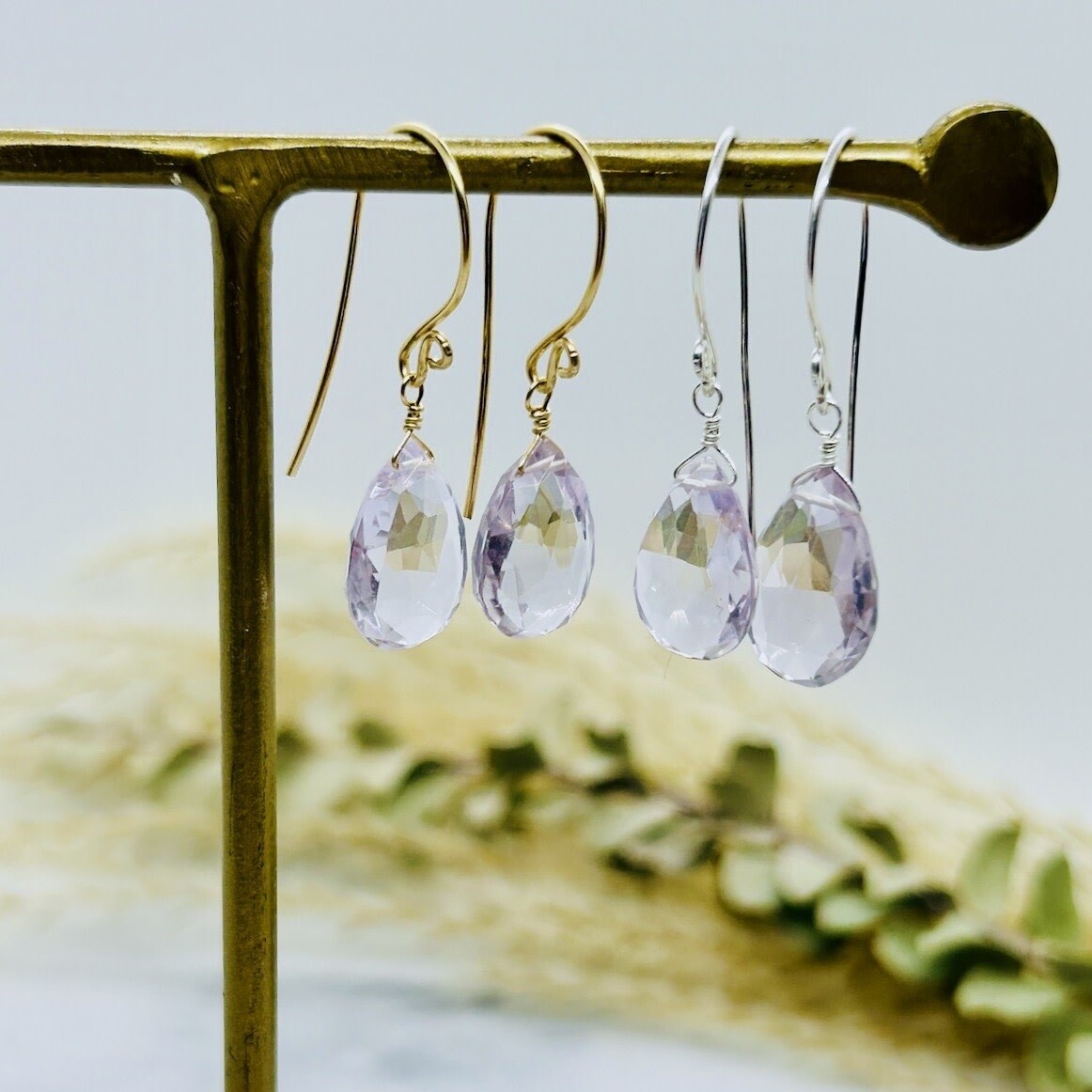 Locally Handmade Gemstone Drop Earrings Sterling Silver Amethyst
