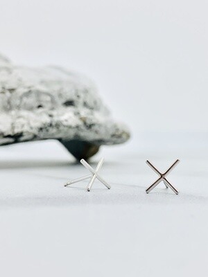 X Stud Earrings, Sterling Silver