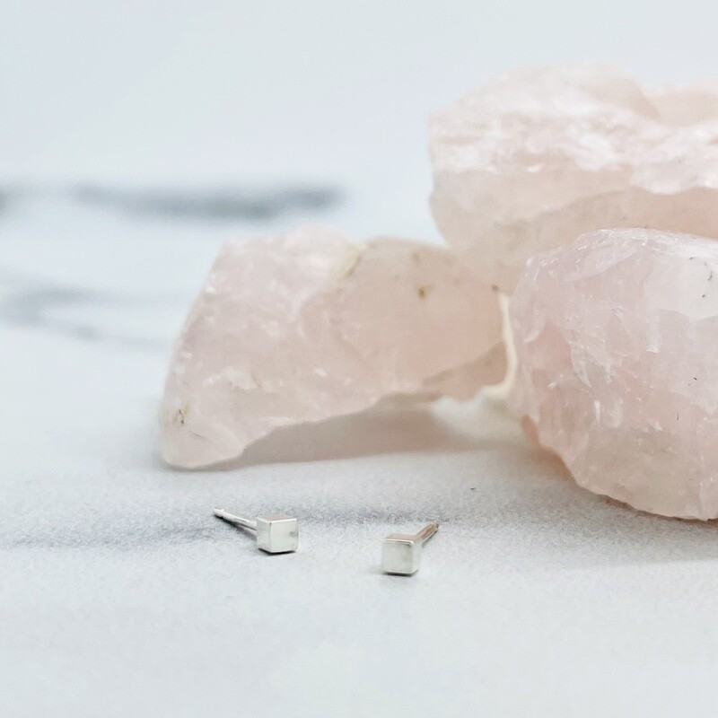 Small Square Stud Earrings, Sterling Silver