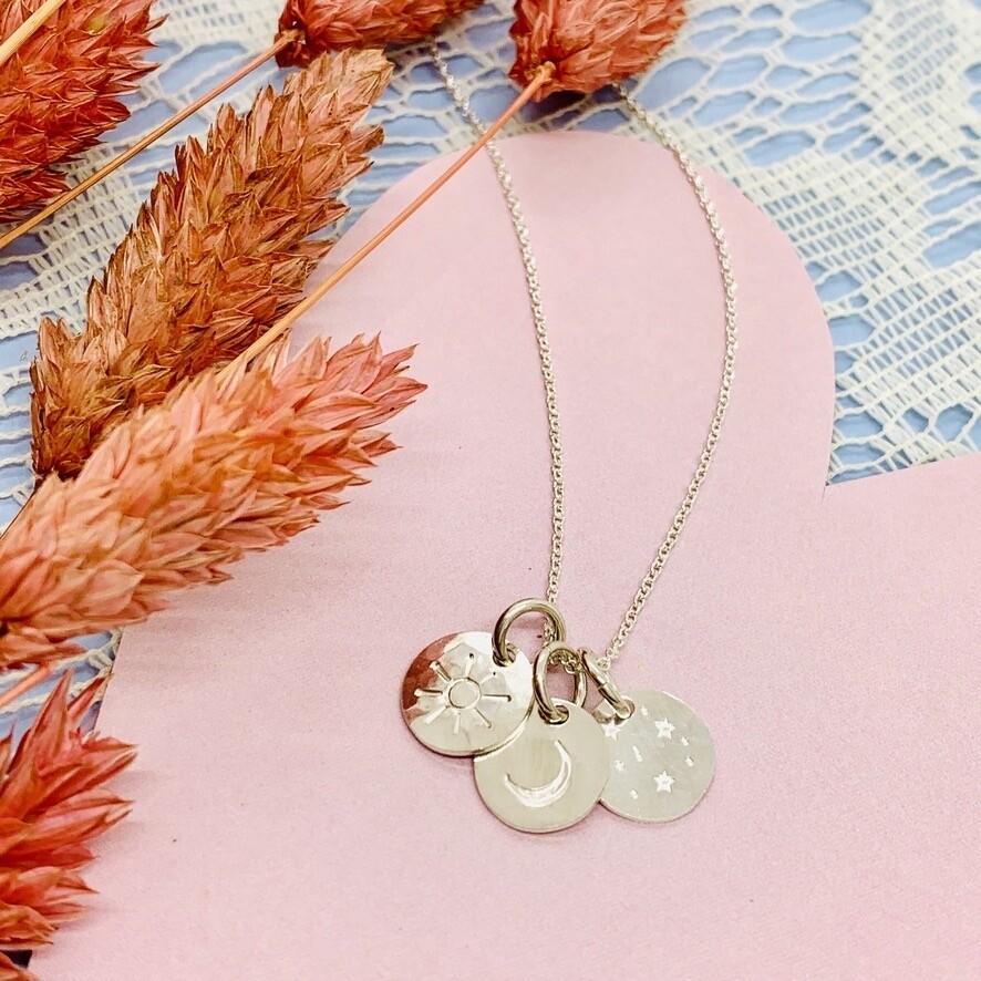 Sun Moon and Stars Necklace, Silver