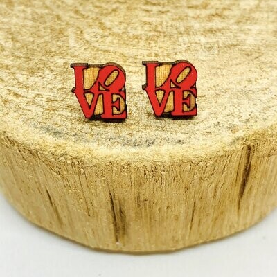 Handmade LOVE Lasercut Wood Earrings on Sterling Silver Posts