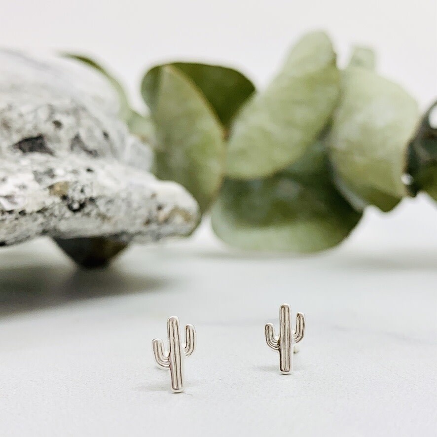Cactus Stud Earrings, Sterling Silver