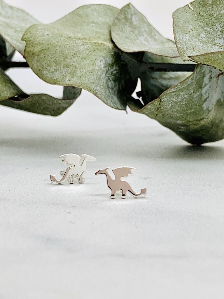 Dragon Stud Earrings, Sterling Silver