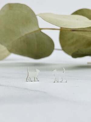 Silver Curious Kitten Post Earrings, 8x9mm
