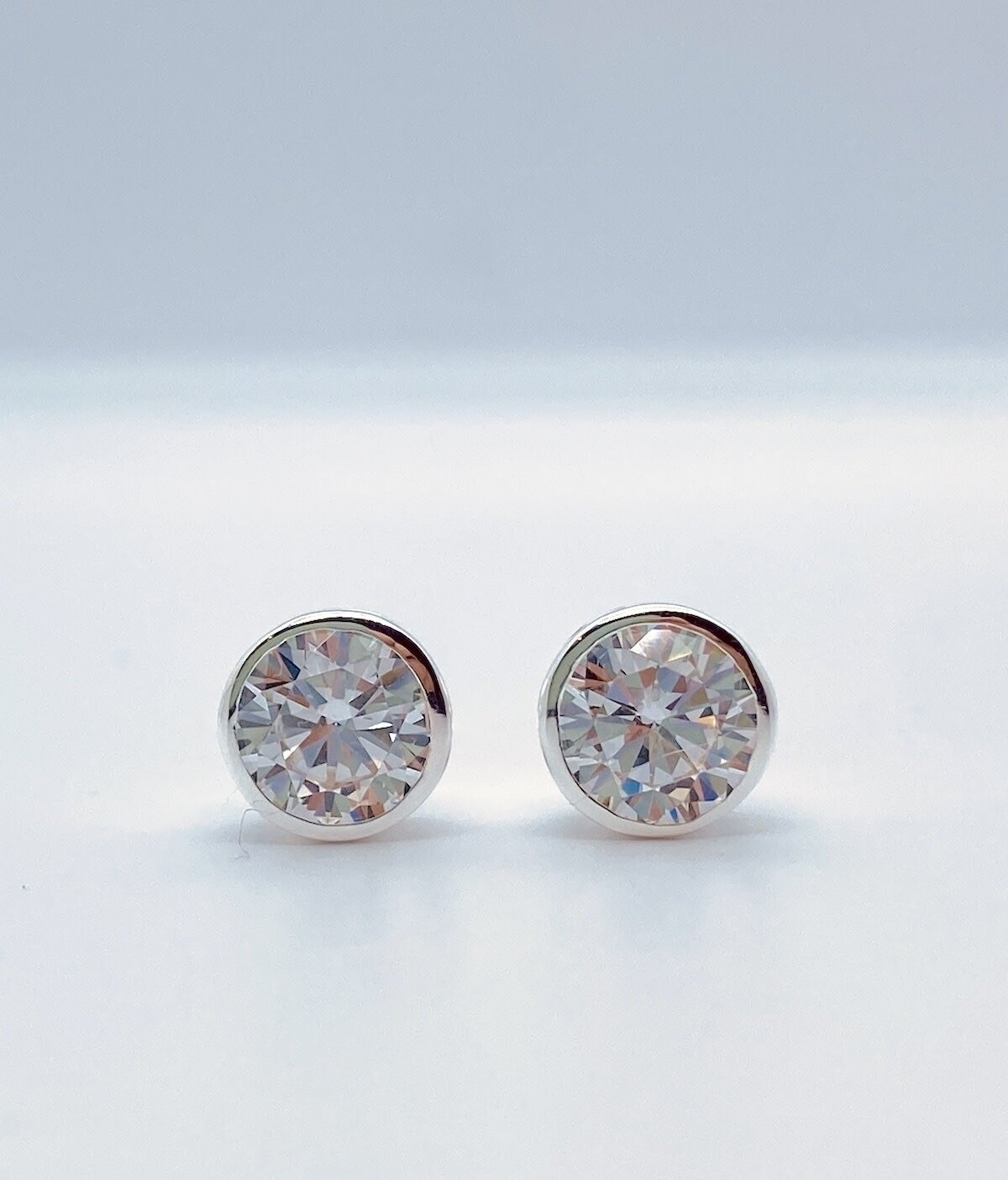 Silver 7mm Bezel Set CZ Stud Earrings