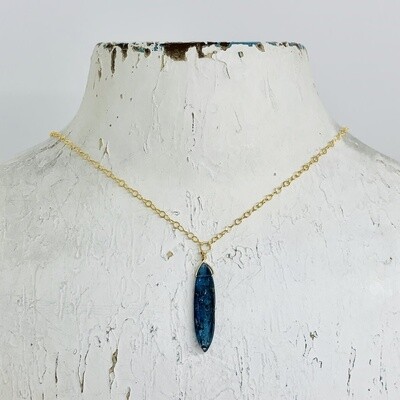 Handmade Small Marquis Moss Kyanite Drop on 18&quot; 14k Goldfill Necklace