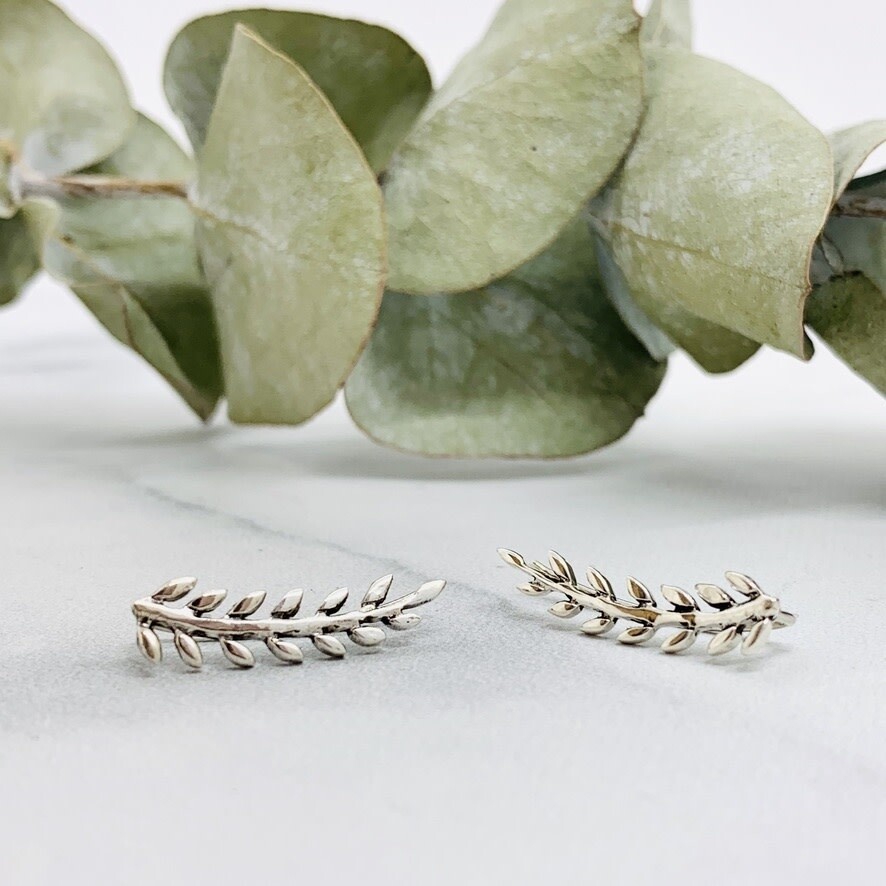 Sterling silver feather design ear climber