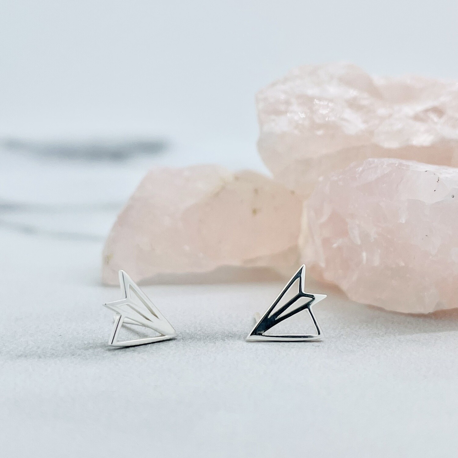 Paper Plane Outline Stud Earrings, Silver