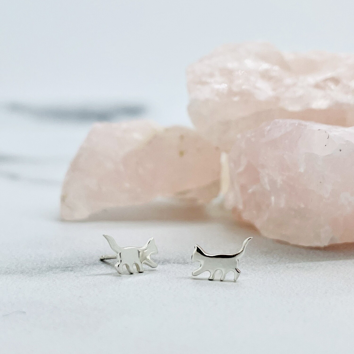 Cat Silhouette Stud Earrings, Sterling Silver