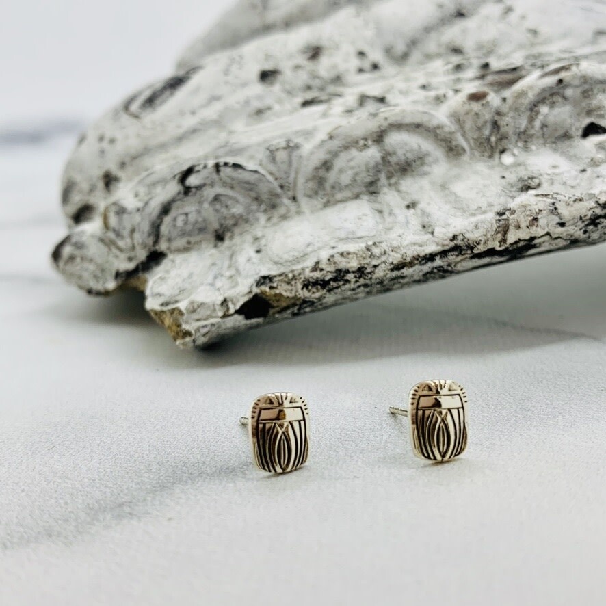 Scarab Stud Earrings, Sterling Silver