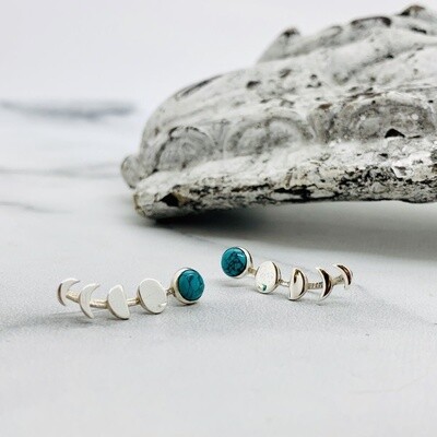 Moon phases sterling silver ear climber with Turquoise