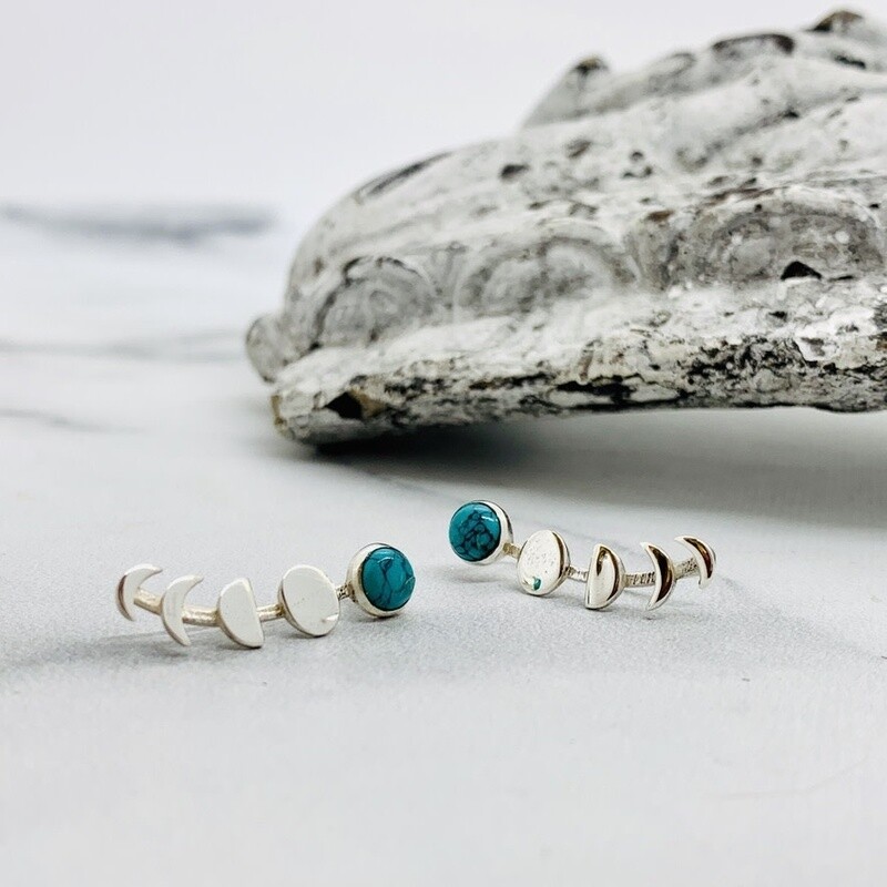 Moon phases sterling silver ear climber with Turquoise