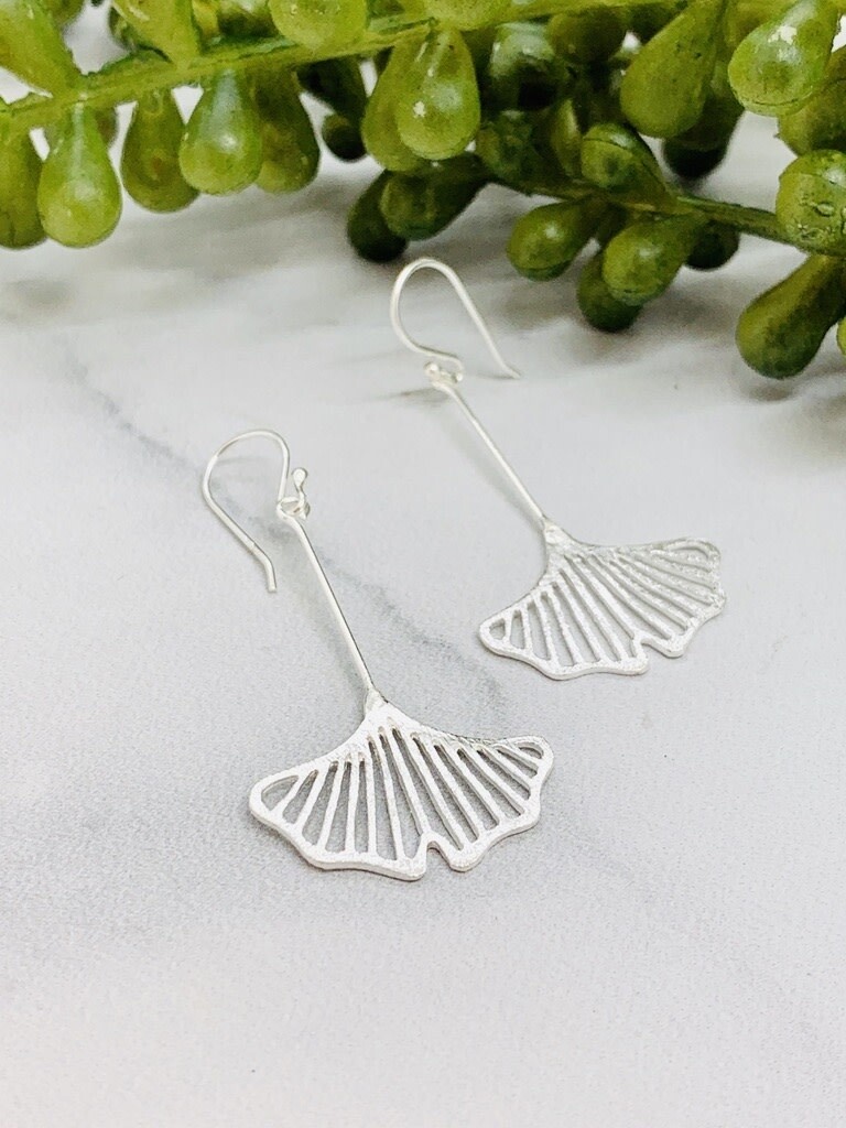 Silver Gingko Leaf Earrings