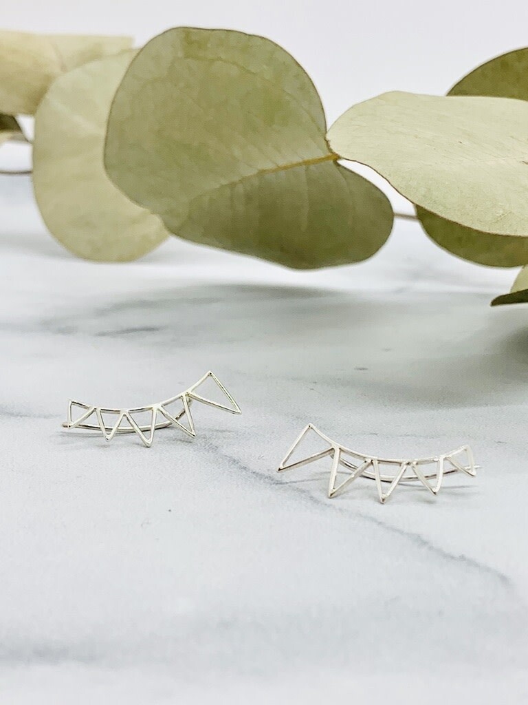 Silver Triangle Spike Ear Climbers, 23x9mm