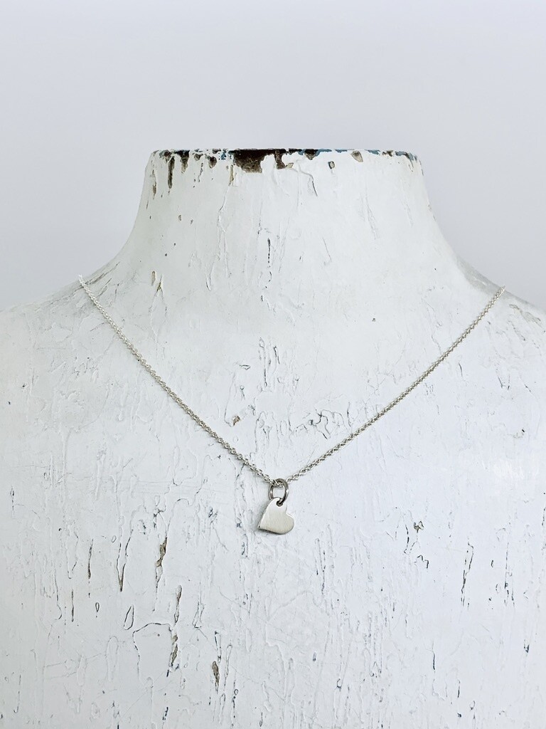 Tiny Heart Charm Necklace, Silver