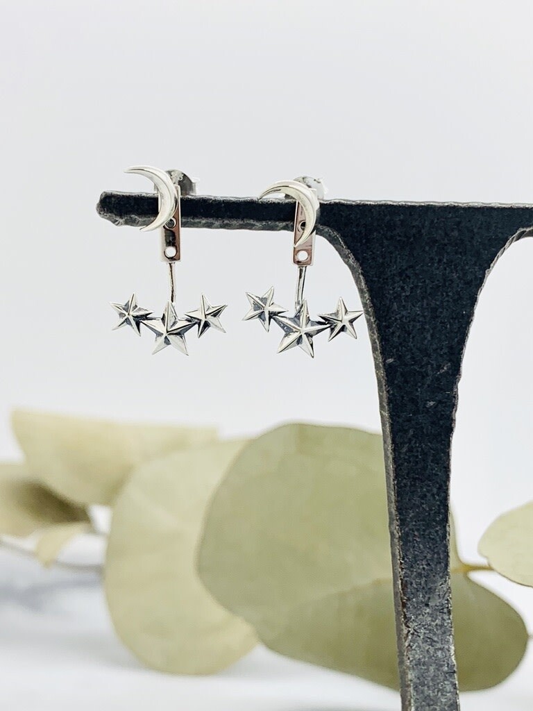 Sterling Silver Moon and Star Ear Jackets