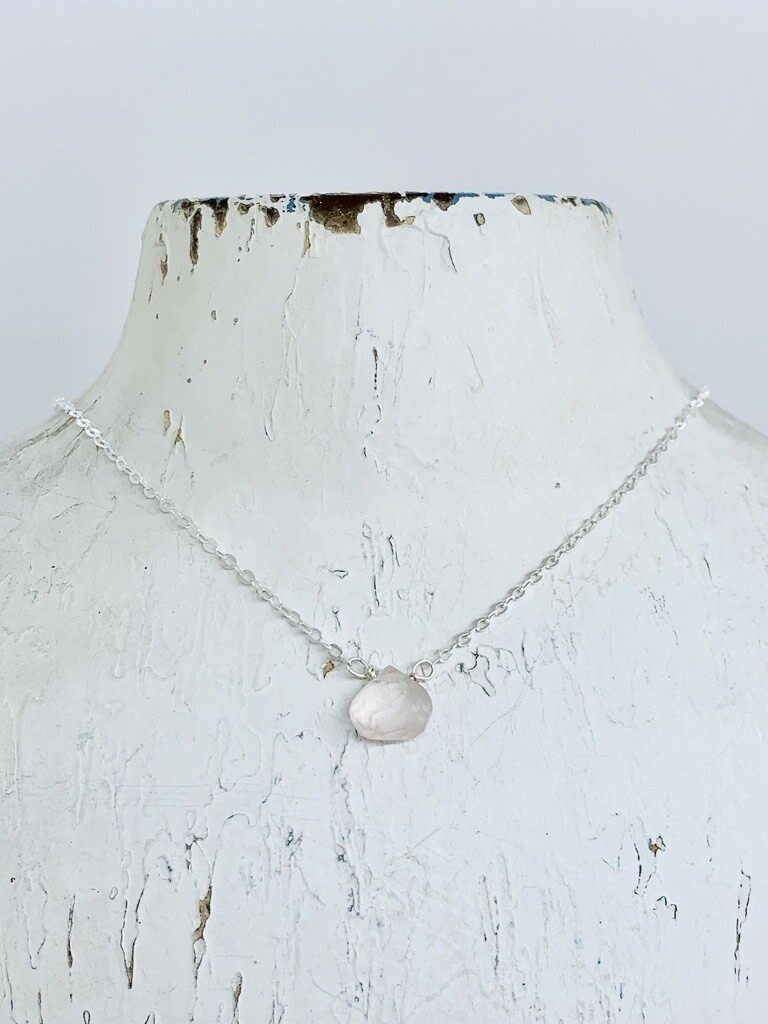 Locally Handmade Rose Quartz and Sterling Silver Simple Gemstone Necklace