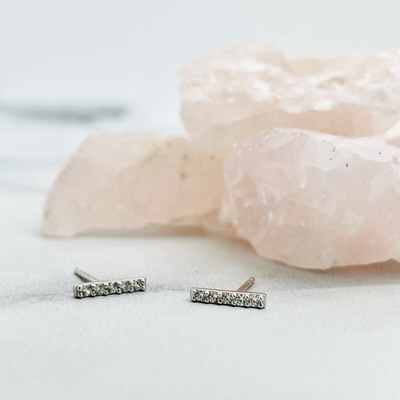 Silver and CZ Mini Bar Stud Earrings