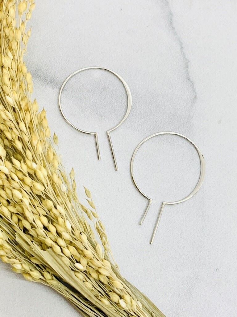 Silver Bulb Earring with Vertical Bars, 40x26mm