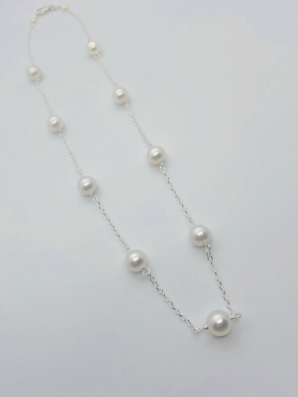 CFW Pearl Necklace on 16&quot; Silver Chain