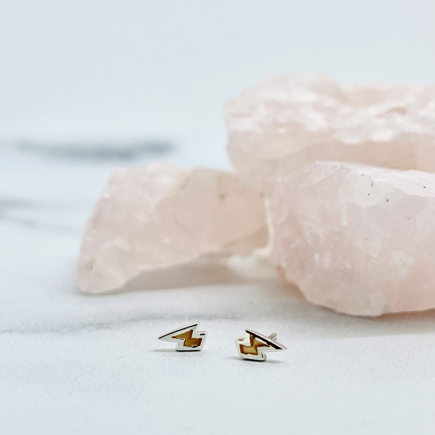 Yellow and Silver Lightning Bolt Stud Earrings, Sterling Silver