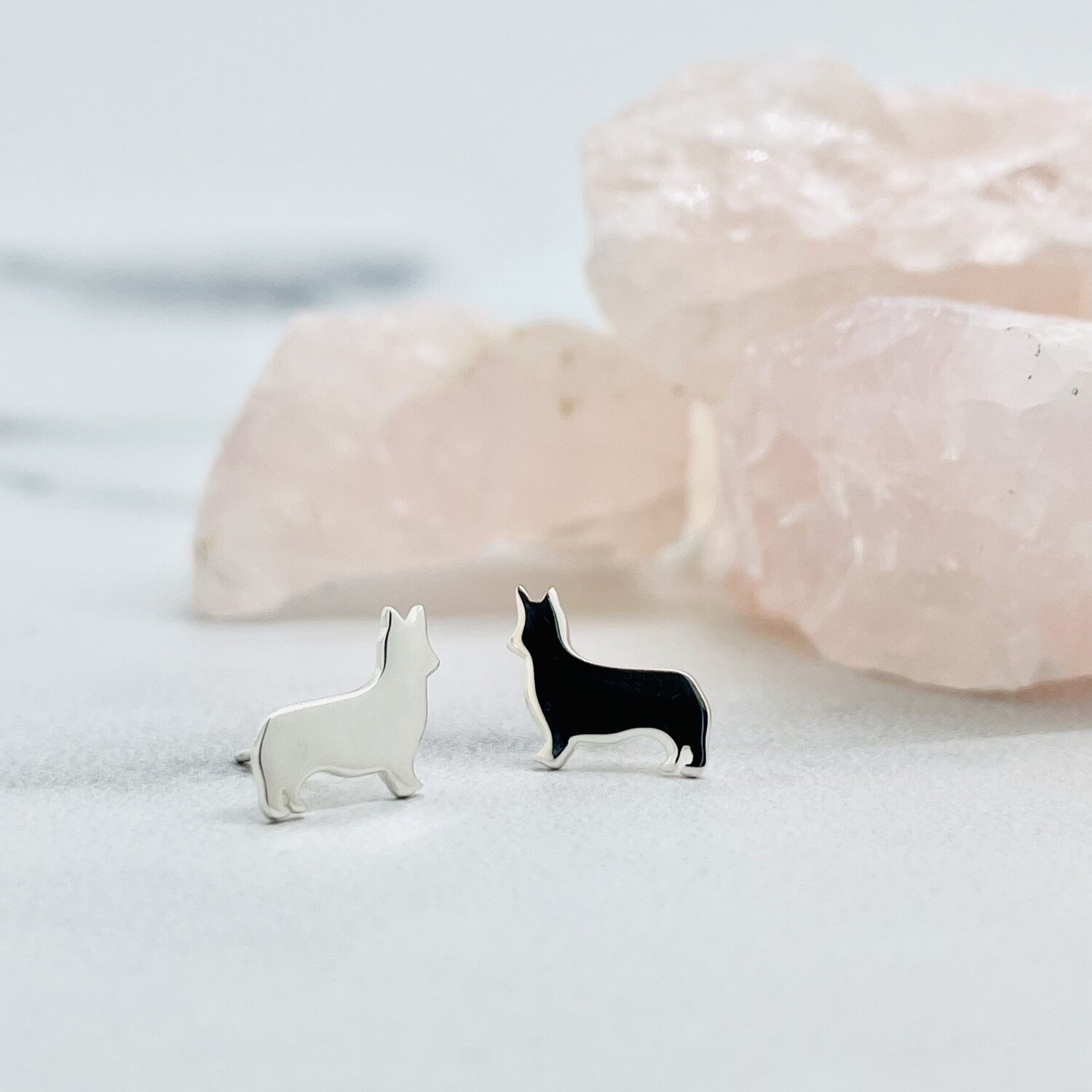 Corgi Stud Earrings, Sterling Silver