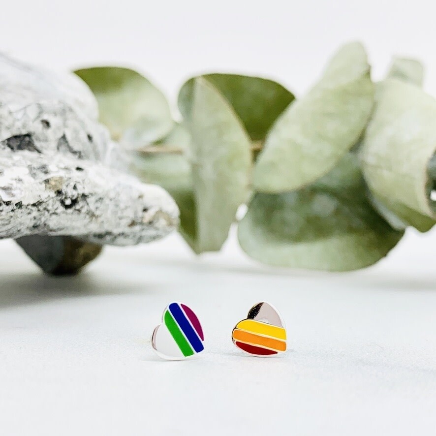 Rainbow Heart Enamel Stud Earrings