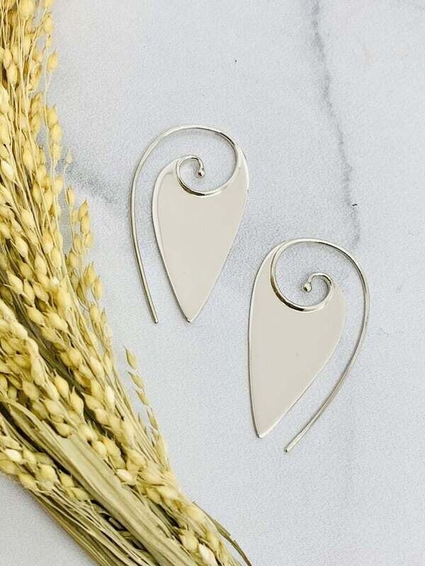 Silver Pointed Spiral Earrings, 43x25mm