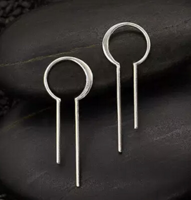 Silver Bulb Earrings with Vertical Bars, 30x11mm