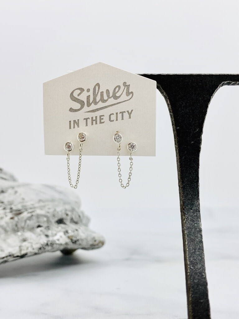 CZ Double Connected Stud Earrings
