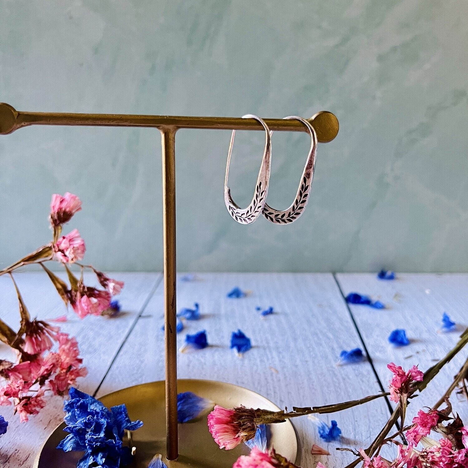 Silver Leaf Etched Hook Earrings