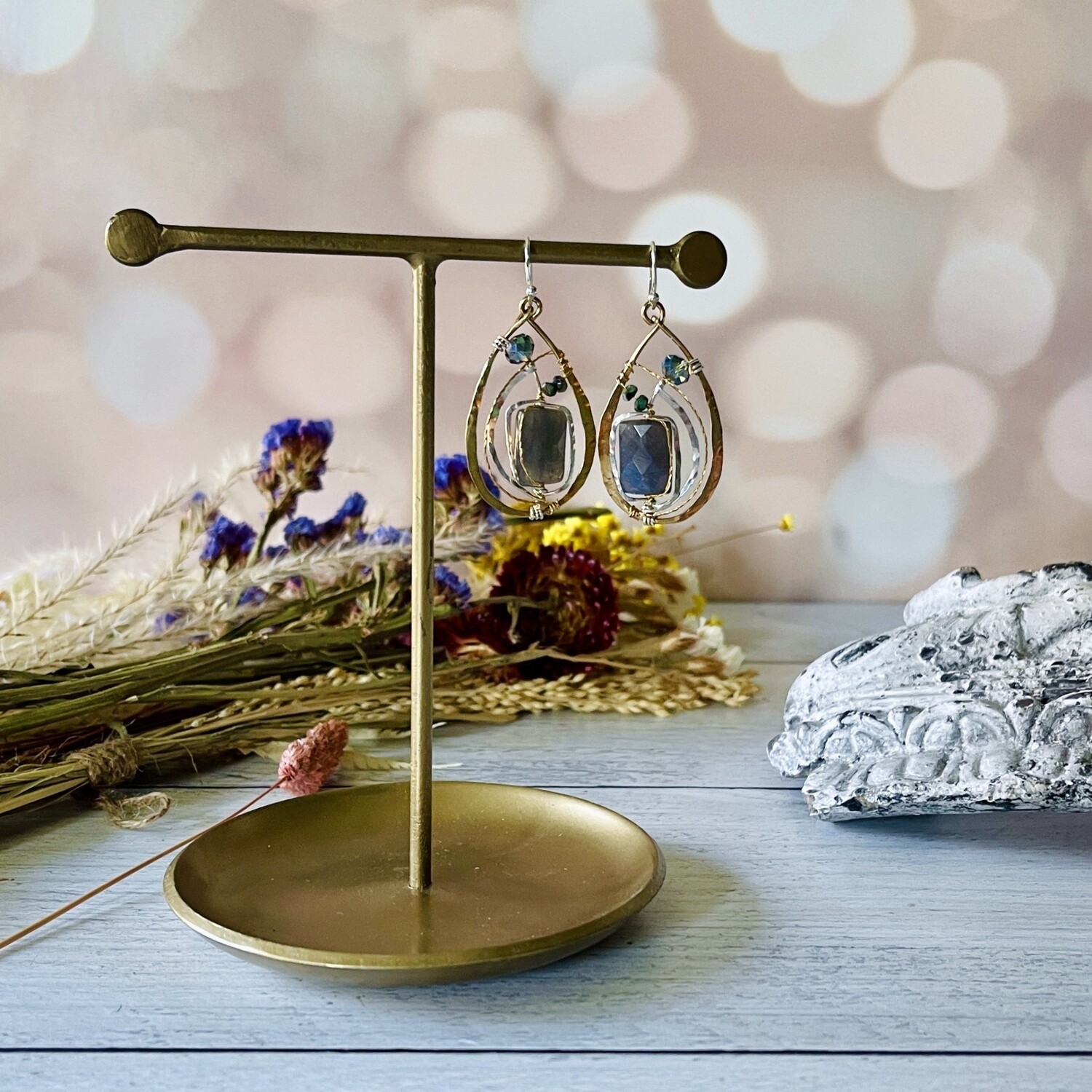 Handmade Labradorite Leaf Earrings by Art By Any Means